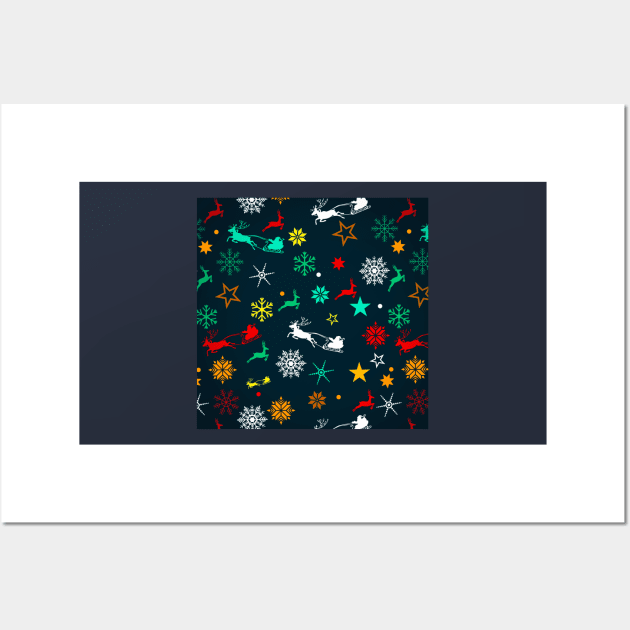 Christmas Santa and Reindeer Pattern Wall Art by TheSkullArmy